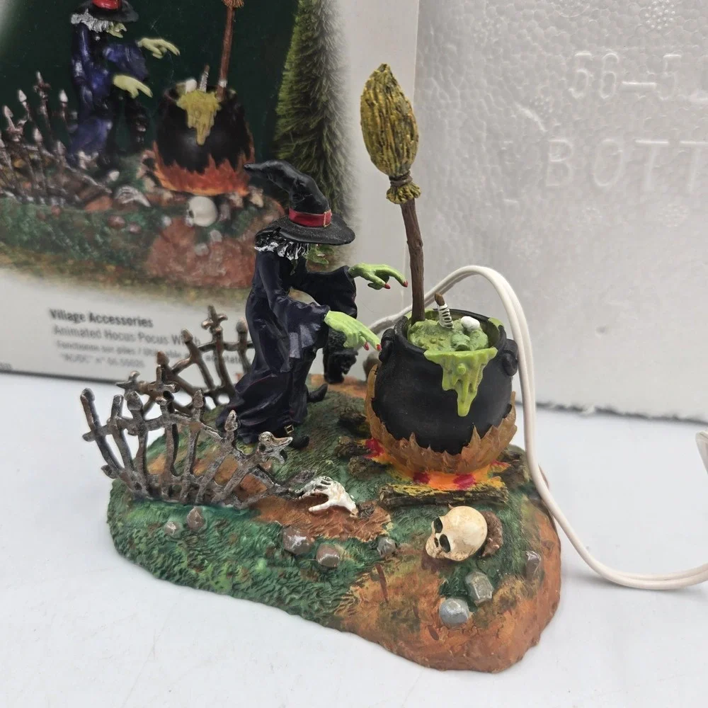 Vtg Dept 56 Halloween Village accessories Animated Hocus Pocus Witch W Orig. Box